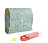 Pill Organizer,Mtzmy Weekly Travel Pill Case Box Medication Reminder Daily AM PM, Day Night 7 Compartments,for 4 Times A Day, 7 Days a Week-Includes Leather PU Carrying Case(1-Butterfly Green2)