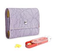 Pill Organizer,Mtzmy Weekly Travel Pill Case Box Medication Reminder Daily AM PM, Day Night 7 Compartments,for 4 Times A Day, 7 Days a Week-Includes Leather PU Carrying Case(1-Lace Purple)