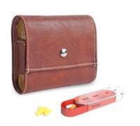 Pill Organizer,Mtzmy Weekly Travel Pill Case Box Medication Reminder Daily AM PM, Day Night 7 Compartments,for 4 Times A Day, 7 Days a Week-Includes Leather PU Carrying Case(1-Crazy Red Brwon)
