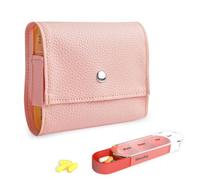 Pill Organizer,Mtzmy Weekly Travel Pill Case Box Medication Reminder Daily AM PM, Day Night 7 Compartments,for 4 Times A Day, 7 Days a Week-Includes Leather PU Carrying Case(1-Lichee Pink)
