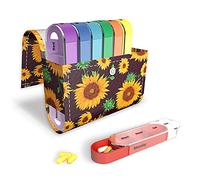 Pill Organizer,Mtzmy Weekly Travel Pill Case Box Medication Reminder Daily AM PM, Day Night 7 Compartments,for 4 Times A Day, 7 Days a Week-Includes Leather PU Carrying Case(1-Sunflower)