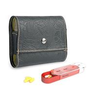 Pill Organizer,Mtzmy Weekly Travel Pill Case Box Medication Reminder Daily AM PM, Day Night 7 Compartments,for 4 Times A Day, 7 Days a Week-Includes Leather PU Carrying Case(1-Butterfly Black)