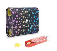 Pill Organizer,Mtzmy Weekly Travel Pill Case Box Medication Reminder Daily AM PM, Day Night 7 Compartments,for 4 Times A Day, 7 Days a Week-Includes Leather PU Carrying Case(1-Heart Black)