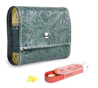 Pill Organizer,Mtzmy Weekly Travel Pill Case Box Medication Reminder Daily AM PM, Day Night 7 Compartments,for 4 Times A Day, 7 Days a Week-Includes Leather PU Carrying Case(1-Carved Green2)
