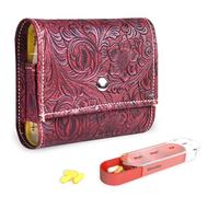 Pill Organizer,Mtzmy Weekly Travel Pill Case Box Medication Reminder Daily AM PM, Day Night 7 Compartments,for 4 Times A Day, 7 Days a Week-Includes Leather PU Carrying Case(1-Carved Red)