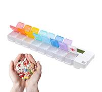 Pill Organizer - Pill Box | Pill Box Reminder | Travel Weekly Pill Organizer | Tablet Organizer | 14 Grids Rainbow Pill Box with Alarm for People