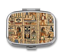 Pill Organizer, Portable Pill Box, Travel 7 Day Pillcase Ancient Egyptian Hieroglyph Medicine Organizer 2 Compartments Medicine Container for Vitamins, Medications, Fish Oil and Supplements