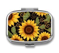 Pill Organizer, Portable Pill Box, Travel 7 Day Pillcase Beautiful Sunflower Medicine Organizer 2 Compartments Medicine Container for Vitamins, Medications, Fish Oil and Supplements