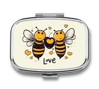 Pill Organizer, Portable Pill Box, Travel 7 Day Pillcase Bee Love Honey Medicine Organizer 2 Compartments Medicine Container for Vitamins, Medications, Fish Oil and Supplements