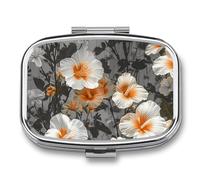 Pill Organizer, Portable Pill Box, Travel 7 Day Pillcase Blooming Hibiscus Flowers Medicine Organizer 2 Compartments Medicine Container for Vitamins, Medications, Fish Oil and Supplements