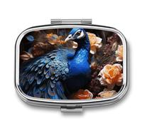 Pill Organizer, Portable Pill Box, Travel 7 Day Pillcase Blue Peacock Medicine Organizer 2 Compartments Medicine Container for Vitamins, Medications, Fish Oil and Supplements
