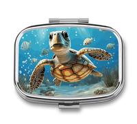 Pill Organizer, Portable Pill Box, Travel 7 Day Pillcase Cartoon Sea Turtle Medicine Organizer 2 Compartments Medicine Container for Vitamins, Medications, Fish Oil and Supplements