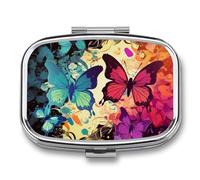 Pill Organizer, Portable Pill Box, Travel 7 Day Pillcase Colorful Butterfly Pattern Medicine Organizer 2 Compartments Medicine Container for Vitamins, Medications, Fish Oil and Supplements