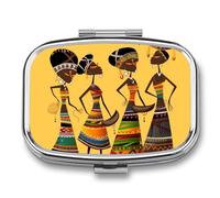 Pill Organizer, Portable Pill Box, Travel 7 Day Pillcase Creative African Culture Medicine Organizer 2 Compartments Medicine Container for Vitamins, Medications, Fish Oil and Supplements