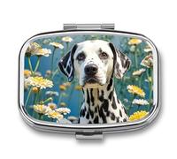 Pill Organizer, Portable Pill Box, Travel 7 Day Pillcase Cute Dalmatian Medicine Organizer 2 Compartments Medicine Container for Vitamins, Medications, Fish Oil and Supplements