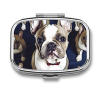 Pill Organizer, Portable Pill Box, Travel 7 Day Pillcase Cute French Bulldog Medicine Organizer 2 Compartments Medicine Container for Vitamins, Medications, Fish Oil and Supplements