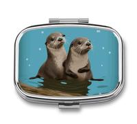 Pill Organizer, Portable Pill Box, Travel 7 Day Pillcase Cute Otters Medicine Organizer 2 Compartments Medicine Container for Vitamins, Medications, Fish Oil and Supplements