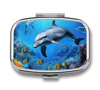 Pill Organizer, Portable Pill Box, Travel 7 Day Pillcase Dolphin in The Coral Reef Medicine Organizer 2 Compartments Medicine Container for Vitamins, Medications, Fish Oil and Supplements