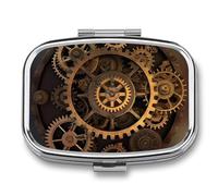 Pill Organizer, Portable Pill Box, Travel 7 Day Pillcase Gears Clock Bronze Century Medicine Organizer 2 Compartments Medicine Container for Vitamins, Medications, Fish Oil and Supplements