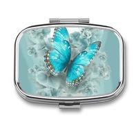 Pill Organizer, Portable Pill Box, Travel 7 Day Pillcase Light Blue Butterfly Medicine Organizer 2 Compartments Medicine Container for Vitamins, Medications, Fish Oil and Supplements