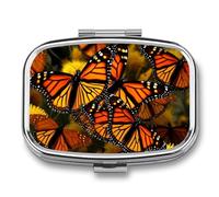Pill Organizer, Portable Pill Box, Travel 7 Day Pillcase Monarch Butterflies Medicine Organizer 2 Compartments Medicine Container for Vitamins, Medications, Fish Oil and Supplements