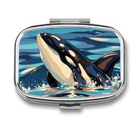 Pill Organizer, Portable Pill Box, Travel 7 Day Pillcase Orca Killer Whale Print Medicine Organizer 2 Compartments Medicine Container for Vitamins, Medications, Fish Oil and Supplements