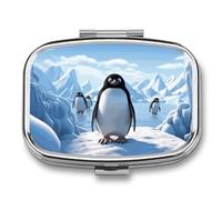 Pill Organizer, Portable Pill Box, Travel 7 Day Pillcase Penguin Antarctica Ice Medicine Organizer 2 Compartments Medicine Container for Vitamins, Medications, Fish Oil and Supplements