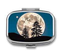 Pill Organizer, Portable Pill Box, Travel 7 Day Pillcase Pine Trees of The Moon Medicine Organizer 2 Compartments Medicine Container for Vitamins, Medications, Fish Oil and Supplements
