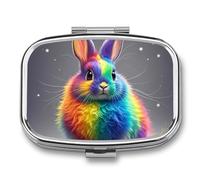Pill Organizer, Portable Pill Box, Travel 7 Day Pillcase Rainbow Rabbit Medicine Organizer 2 Compartments Medicine Container for Vitamins, Medications, Fish Oil and Supplements