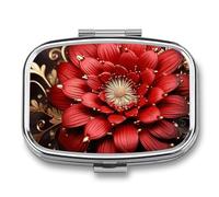 Pill Organizer, Portable Pill Box, Travel 7 Day Pillcase Red Gold Flower Medicine Organizer 2 Compartments Medicine Container for Vitamins, Medications, Fish Oil and Supplements
