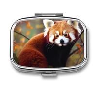 Pill Organizer, Portable Pill Box, Travel 7 Day Pillcase Red Panda Medicine Organizer 2 Compartments Medicine Container for Vitamins, Medications, Fish Oil and Supplements