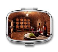 Pill Organizer, Portable Pill Box, Travel 7 Day Pillcase Red Wine Cellar Medicine Organizer 2 Compartments Medicine Container for Vitamins, Medications, Fish Oil and Supplements