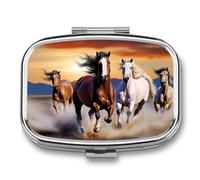 Pill Organizer, Portable Pill Box, Travel 7 Day Pillcase Running Horses Medicine Organizer 2 Compartments Medicine Container for Vitamins, Medications, Fish Oil and Supplements