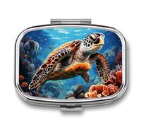 Pill Organizer, Portable Pill Box, Travel 7 Day Pillcase Sea Turtles Diamond Painting Medicine Organizer 2 Compartments Medicine Container for Vitamins, Medications, Fish Oil and Supplements
