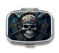 Pill Organizer, Portable Pill Box, Travel 7 Day Pillcase Skeleton Pirate Medicine Organizer 2 Compartments Medicine Container for Vitamins, Medications, Fish Oil and Supplements