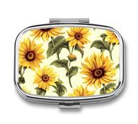 Pill Organizer, Portable Pill Box, Travel 7 Day Pillcase Summer Sunflower Medicine Organizer 2 Compartments Medicine Container for Vitamins, Medications, Fish Oil and Supplements