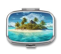 Pill Organizer, Portable Pill Box, Travel 7 Day Pillcase Tropical Island Medicine Organizer 2 Compartments Medicine Container for Vitamins, Medications, Fish Oil and Supplements