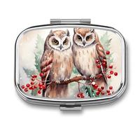 Pill Organizer, Portable Pill Box, Travel 7 Day Pillcase Two Owls on The Tree Medicine Organizer 2 Compartments Medicine Container for Vitamins, Medications, Fish Oil and Supplements