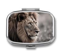 Pill Organizer, Portable Pill Box, Travel 7 Day Pillcase Wildlife Lion Medicine Organizer 2 Compartments Medicine Container for Vitamins, Medications, Fish Oil and Supplements