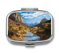 Pill Organizer, Portable Pill Box, Travel 7 Day Pillcase Zion National Park Medicine Organizer 2 Compartments Medicine Container for Vitamins, Medications, Fish Oil and Supplements