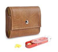 Pill Organizer,QIELIZI Weekly Travel Pill Case Box Medication Reminder Daily AM PM, Day Night 7 Compartments,for 4 Times A Day, 7 Days a Week-Includes Leather PU Carrying Case(1-Crazy Light Brown)