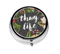 Pill Organizer,Thug Life Flowers Round Pill Box 3 Compartment Decorative Pocket Purse Portable Mini Travel Medicine Tablet Vitamin Holder Organizer Pill Case