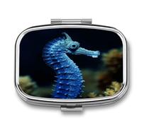 Pill Organizer Waterproof Pocket Pill Box Portable Blue Seahorse Pill Case for Pocket Purse Medicine Organizer