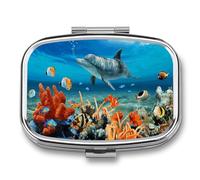Pill Organizer Waterproof Pocket Pill Box Portable Dolphins Blue Pill Case for Pocket Purse Medicine Organizer