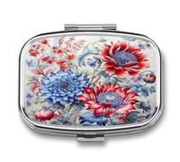 Pill Organizer Waterproof Pocket Pill Box Portable Red and Blue Flowers Pill Case for Pocket Purse Medicine Organizer