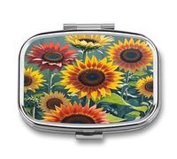 Pill Organizer Waterproof Pocket Pill Box Portable Red and Yellow Sunflowers Pill Case for Pocket Purse Medicine Organizer