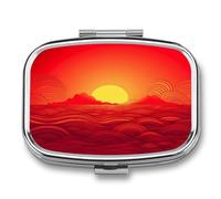 Pill Organizer Waterproof Pocket Pill Box Portable Red Sunrise Pill Case for Pocket Purse Medicine Organizer