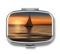Pill Organizer Waterproof Pocket Pill Box Portable Sunset Beach Sailboat Pill Case for Pocket Purse Medicine Organizer