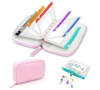 Pill Organizer with 14PCS Clear Zipper Bags Inside, Waterproof Portable Travel Pill Box, Medication Organiser Handbag Organiser Storage Holder for Daily Supplements Medicine Case (Pink)
