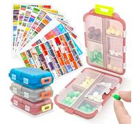 Pill Organizer with Medicine Labels, 10 Compartments Travel Pill Box with Removable Labels, Portable Foldable Supplement Box Holder for Fish Oil Vitamin